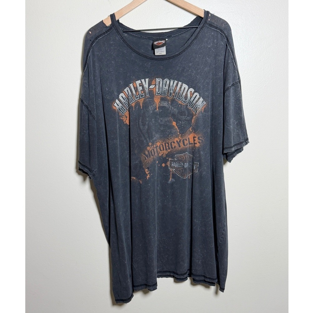 Harley-Davidson Mens Cotton T-Shirt 3XL Black Acid Wash Distressed Skulls Grunge